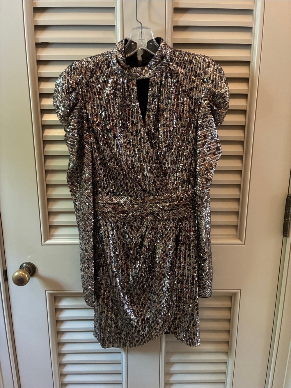 Jonathan Simikhai Brown Sequin Short Dress with Keyhole Neckline